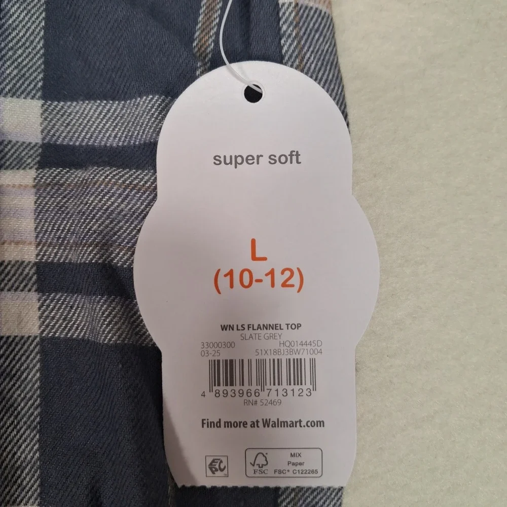 Wonder Nation Flannel Top Boys Size L 10-12 Slate Grey Plaid Button Down Shirt